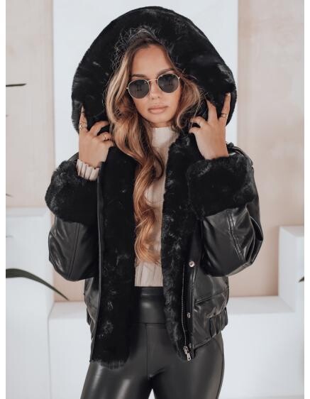 Dámská koženková bunda s kožešinou černá