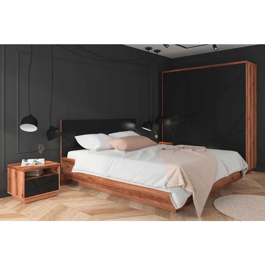 Hom`in NOČNÍ STOLEK K POSTELI, černá, barvy dubu,