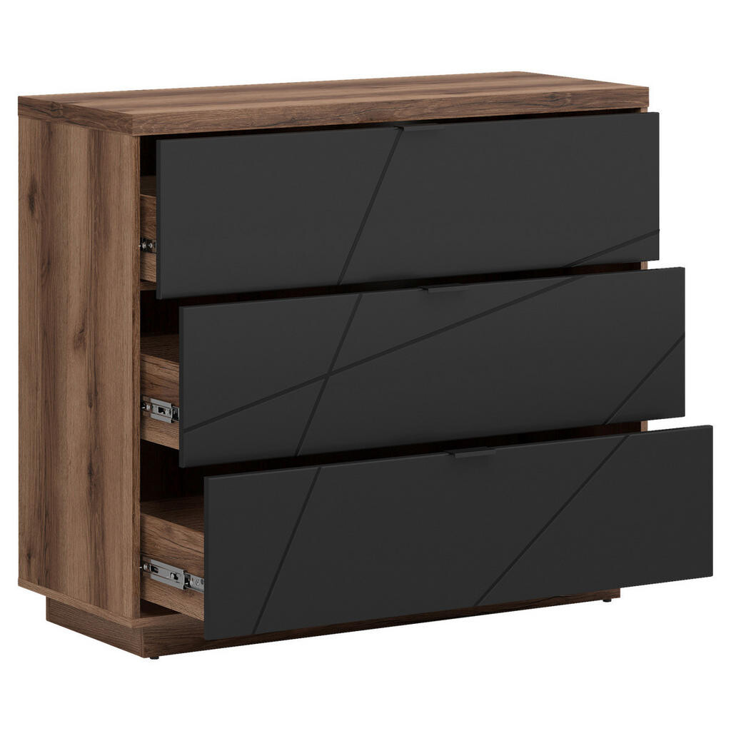 Hom`in KOMODA, černá, barvy dubu, 106/93/42,5 cm