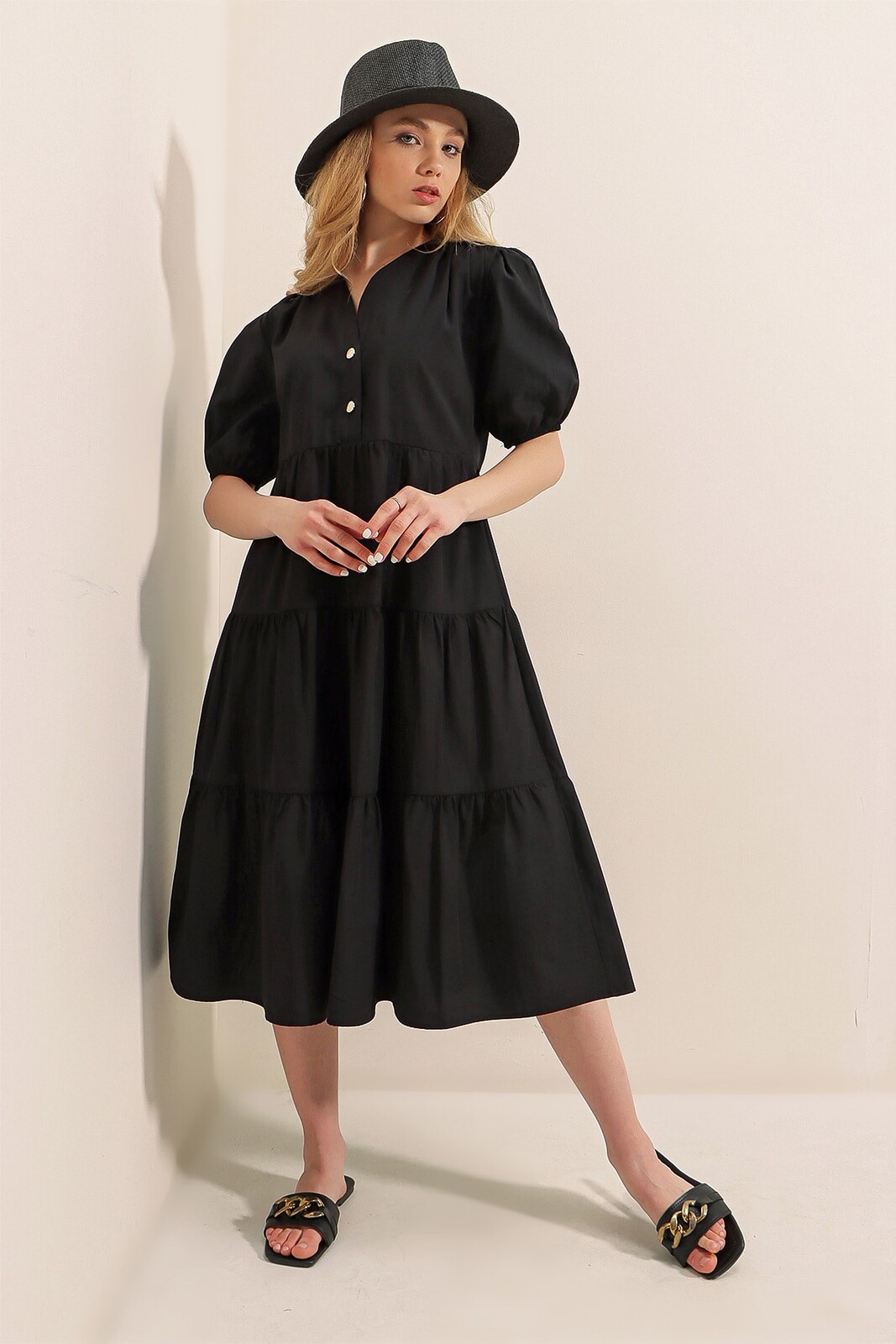 Bigdart 1937 Watermelon Sleeve Layered Dress - Black