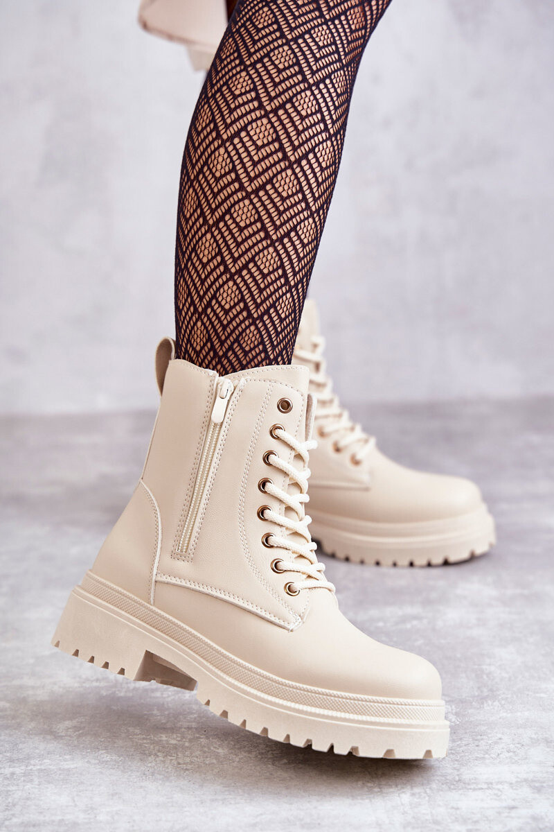 EVENTO Dámské zateplené kožené kozačky světle béžové Dorchen