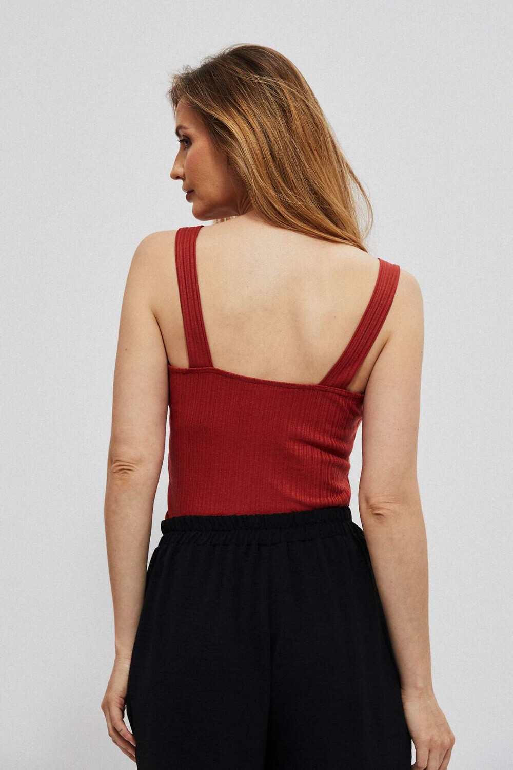 Marisse Ruby Ribbed Top With Wide Straps