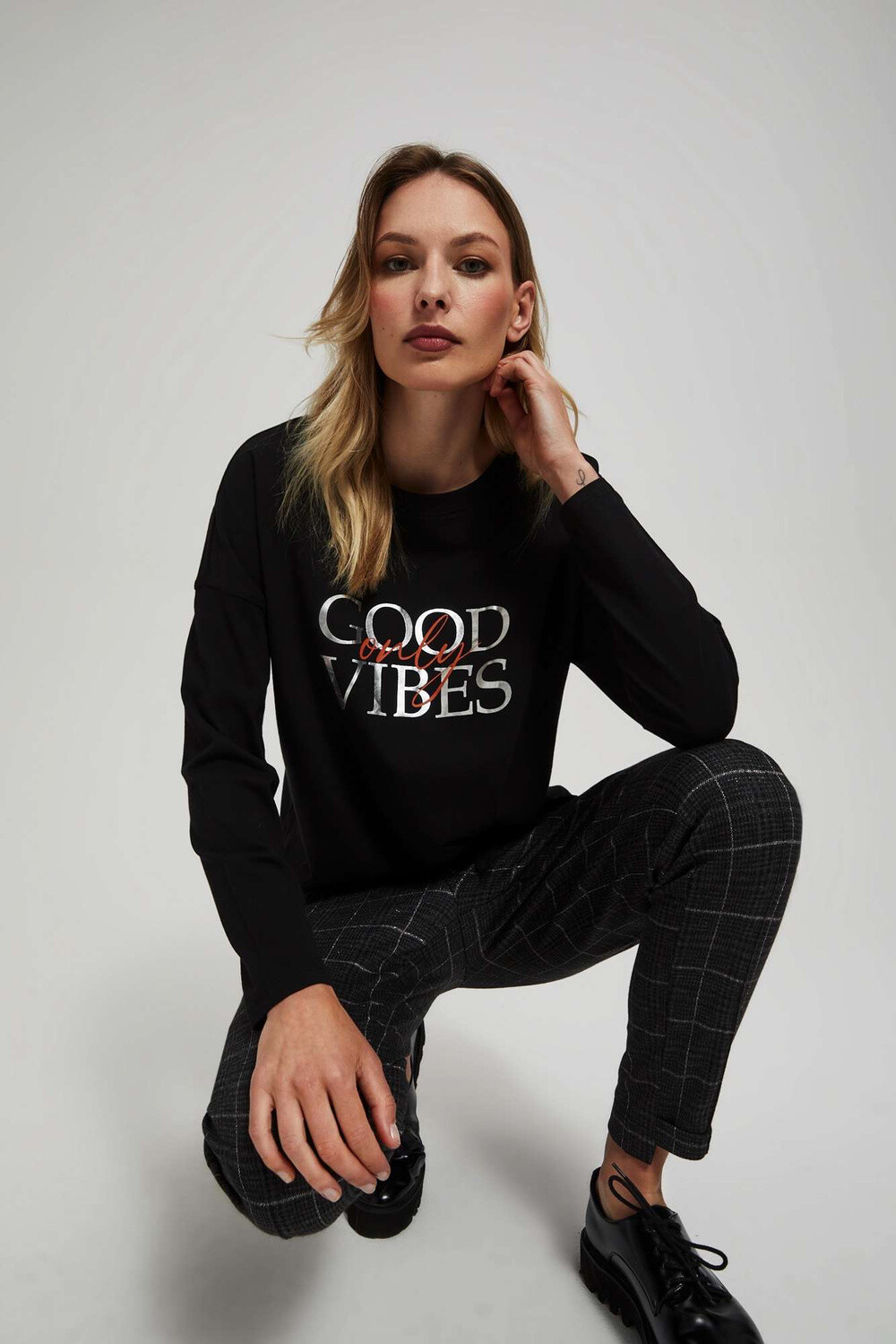 Marisse Black Blouse With An Inscription And Ties