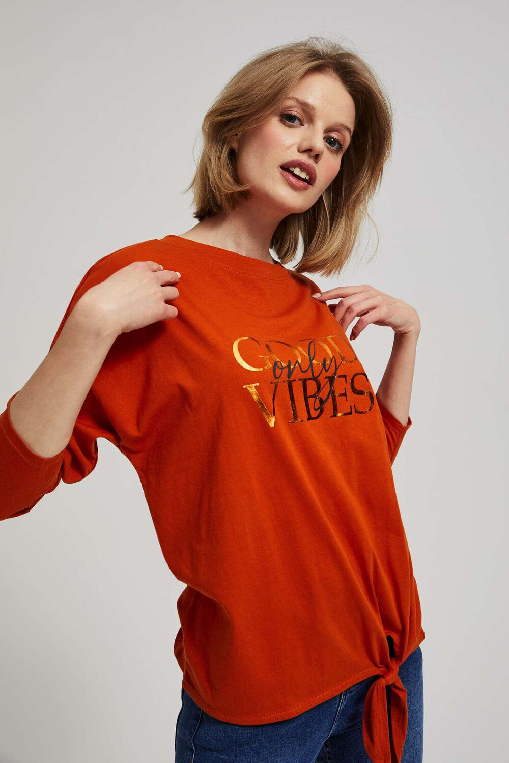 Marisse Blouse With An Inscription And Ties