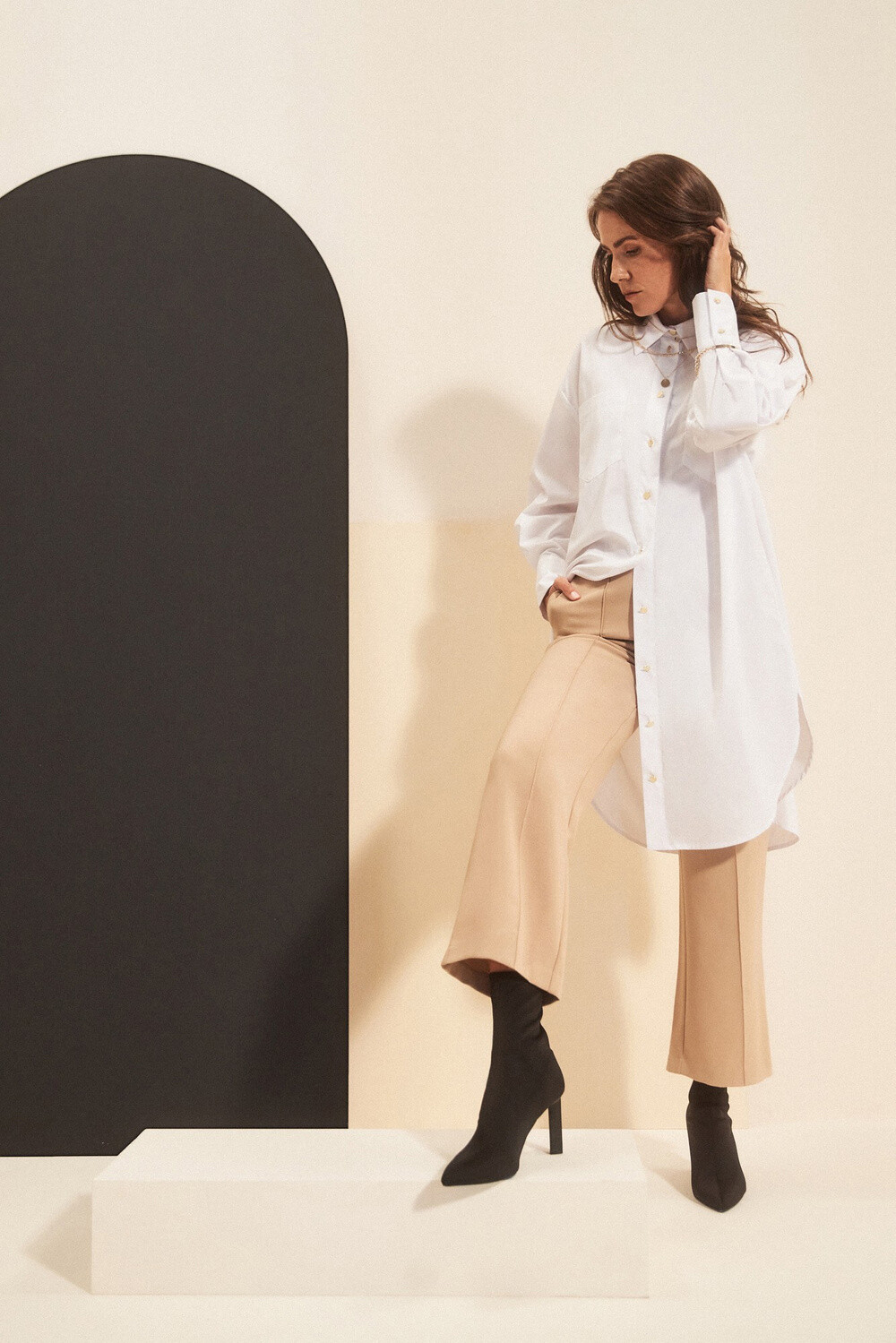 Marisse Oversized Shirt With Gold Buttons, White