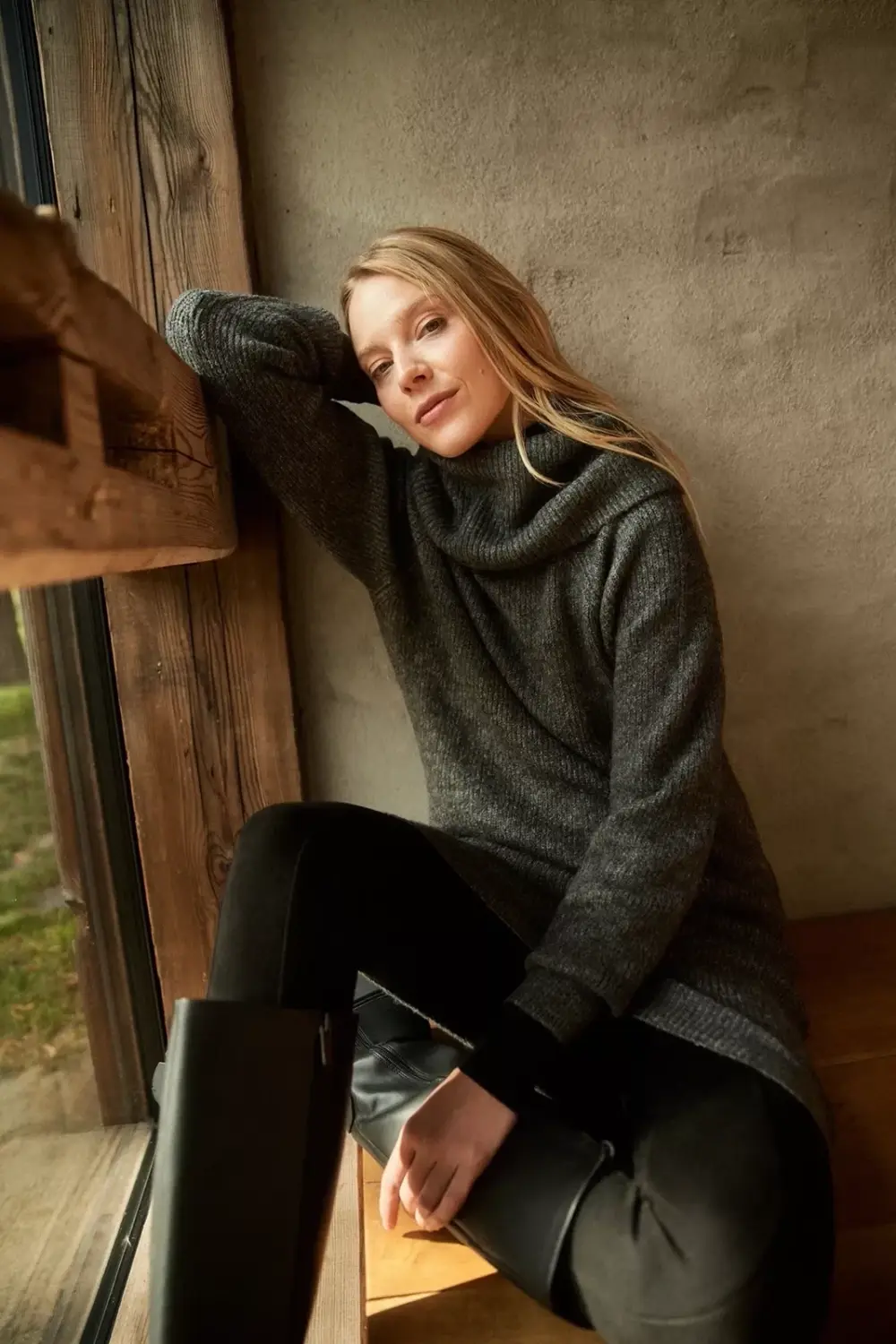 Marisse Graphite Turtleneck Sweater Dress