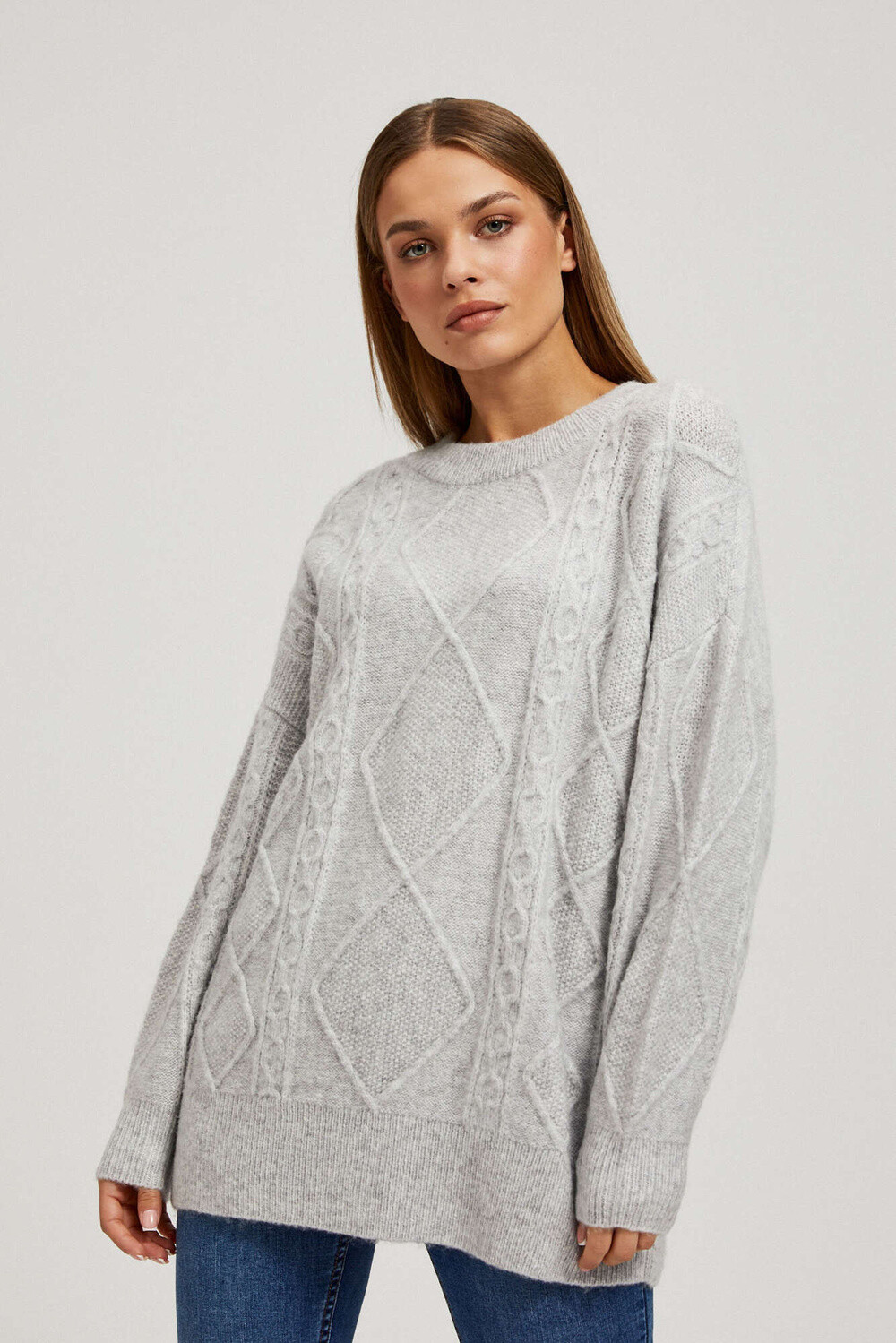 Marisse Light Gray Decorative Knit Sweater