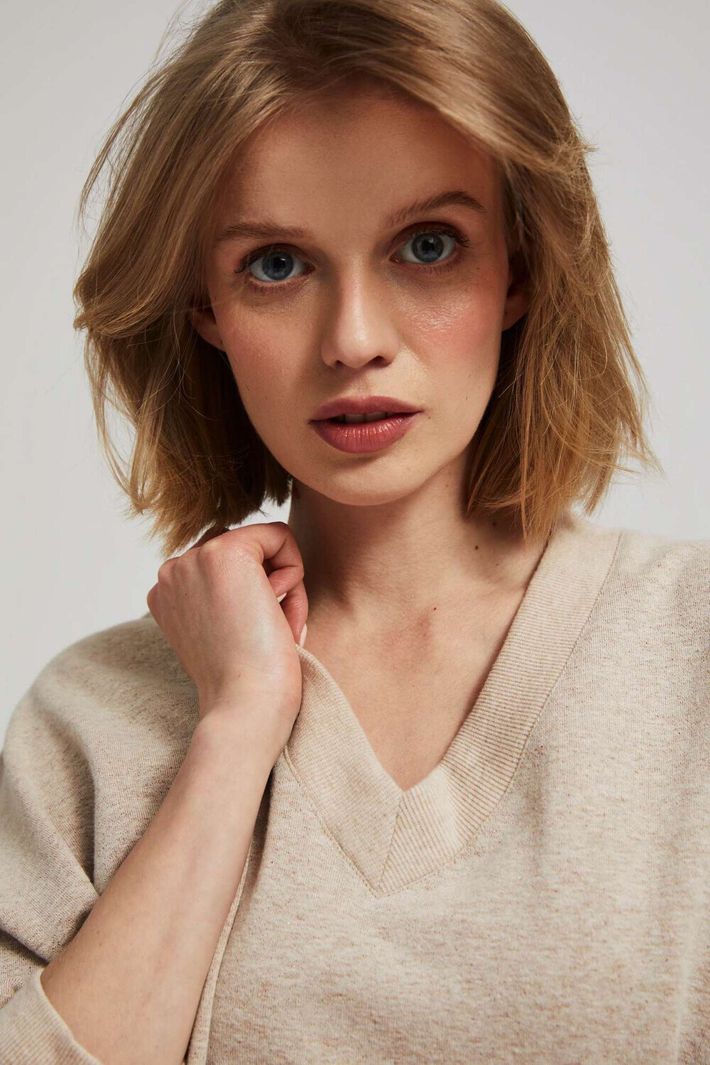 Marisse Sand V-Neck Sweatshirt