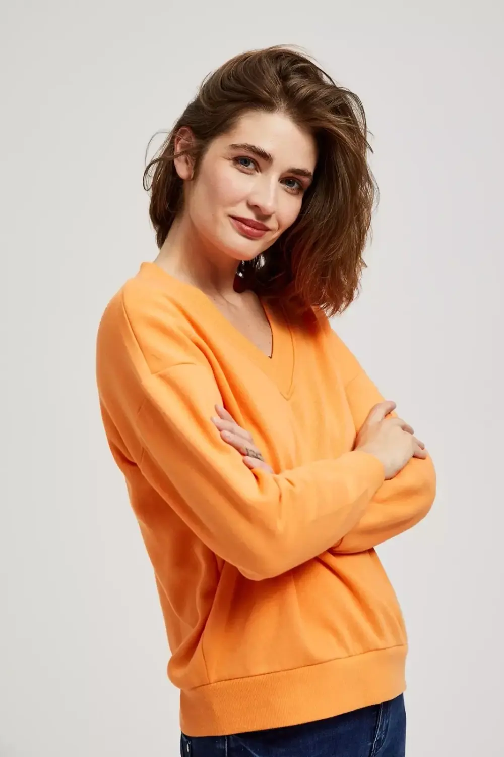 Marisse Orange V-Neck Sweatshirt