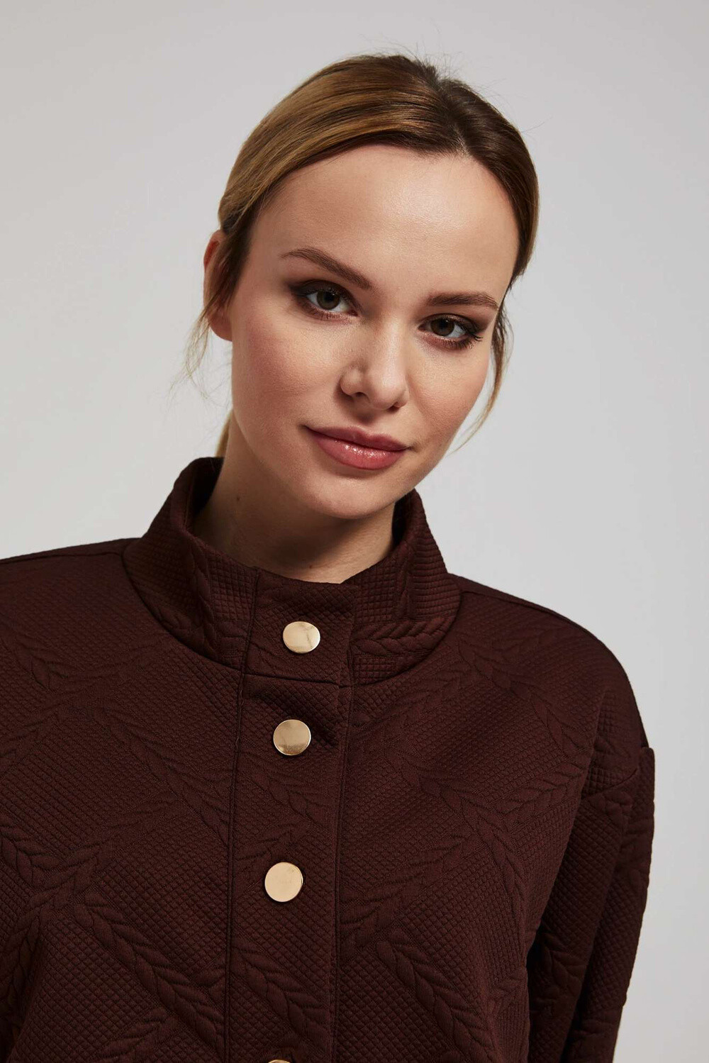 Marisse Brown Blouse With Decorative Buttons