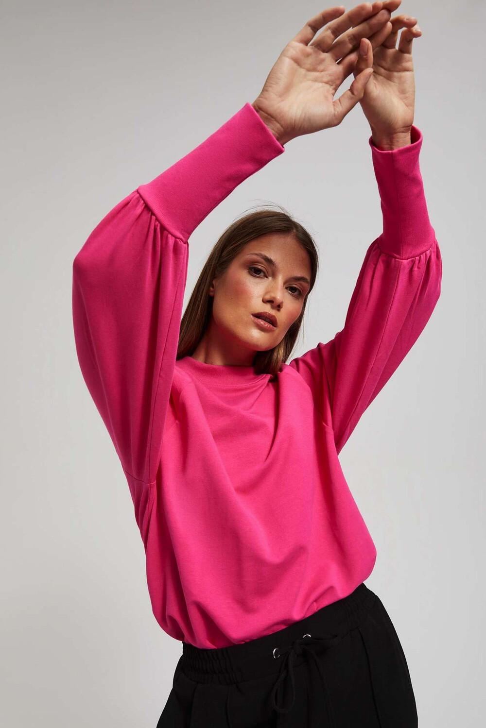 Marisse Fuchsia Puff Sleeve Sweatshirt
