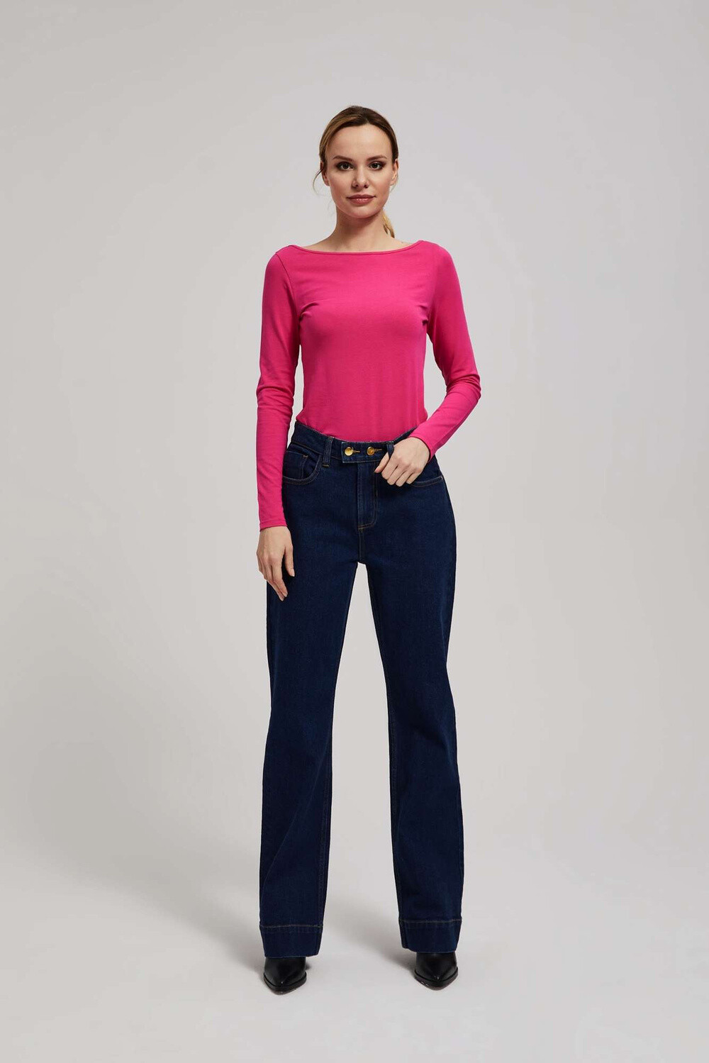 Marisse Mid-Rise Wide-Leg Jeans In Navy Blue