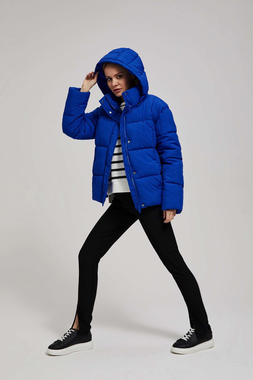 Marisse Short Quilted Jacket With Hood, Dark Blue
