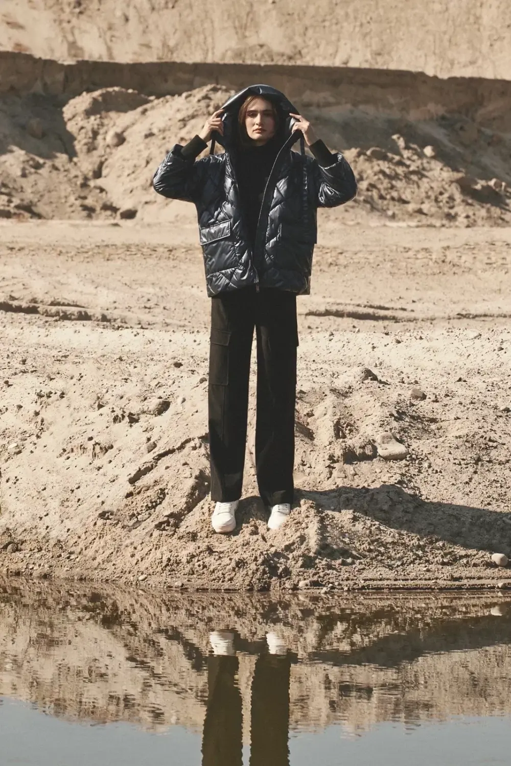 Marisse Navy Blue Metallic Quilted Jacket