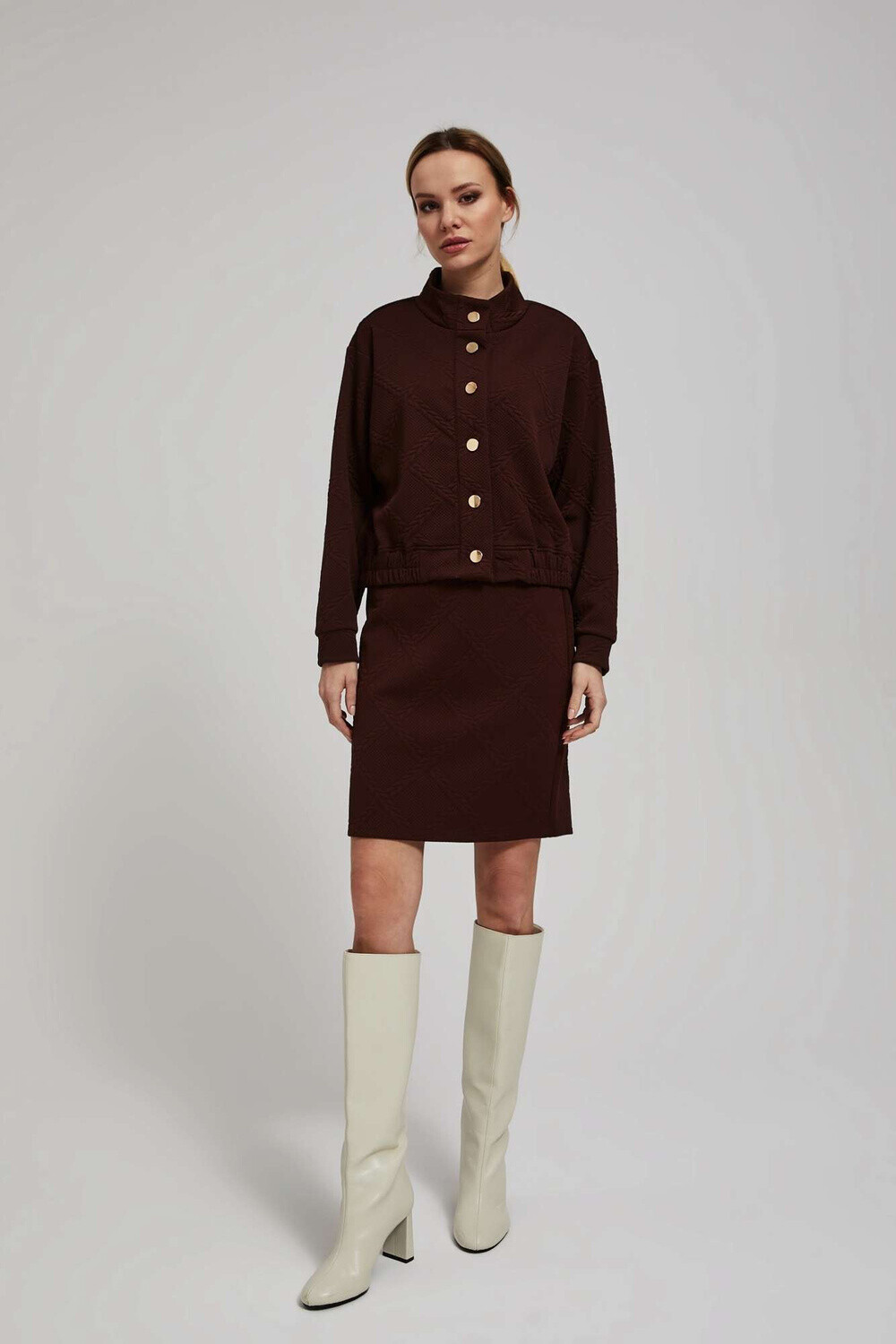 Marisse Fitted, Above-The-Knee Skirt In Chestnut Brown