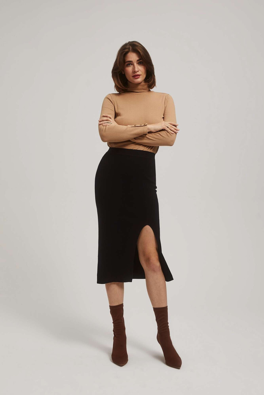 Marisse Black Midi Pencil Skirt With Slit
