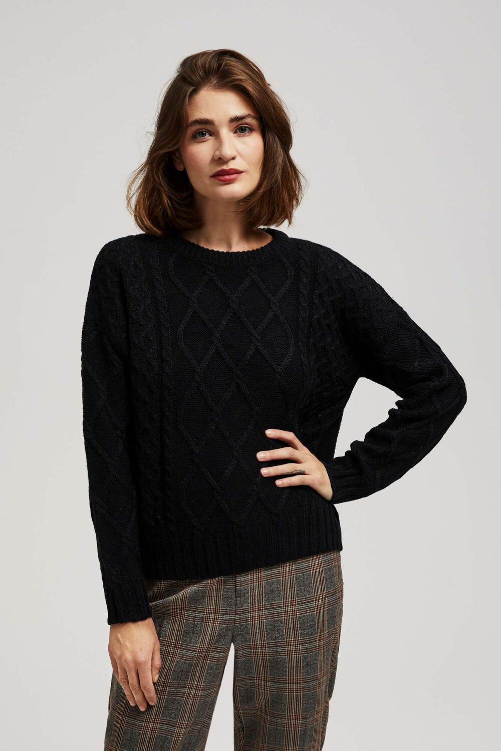 Marisse Black Long Sleeve Sweater With Decorative Weave