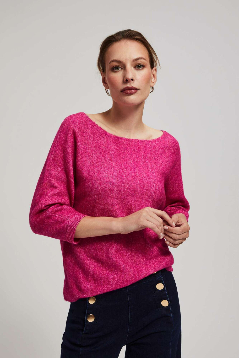 Marisse Fuchsia Sweater With 3/4 Sleeves