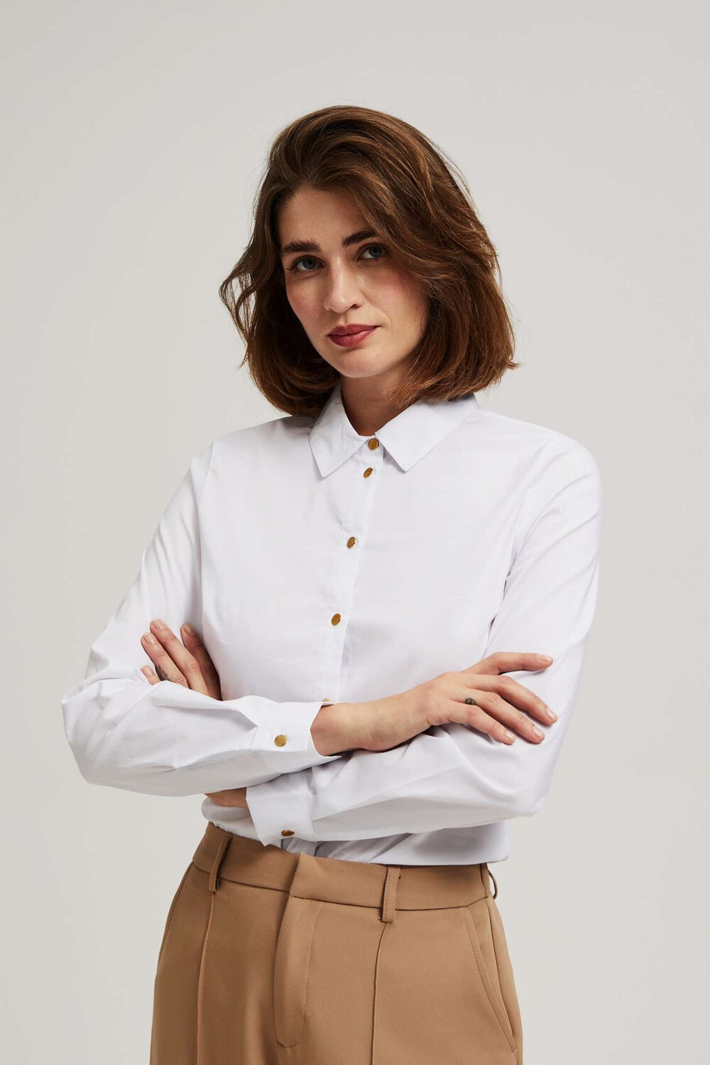 Marisse Plain Shirt With Decorative Buttons, White