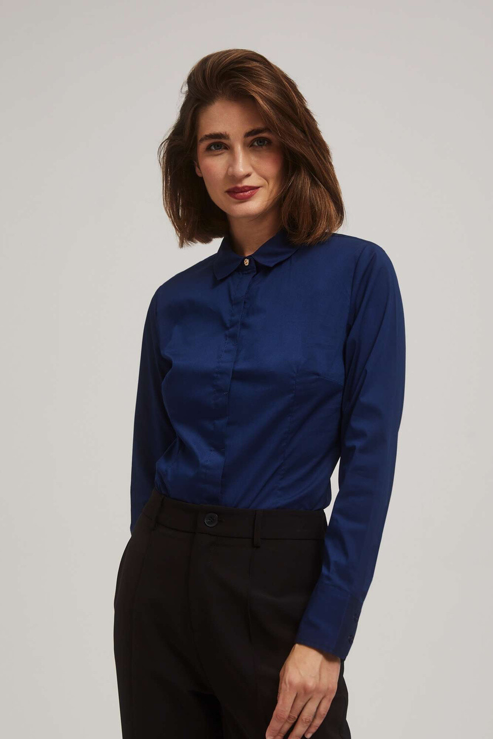 Marisse Fitted Long-Sleeved Navy Blue Shirt