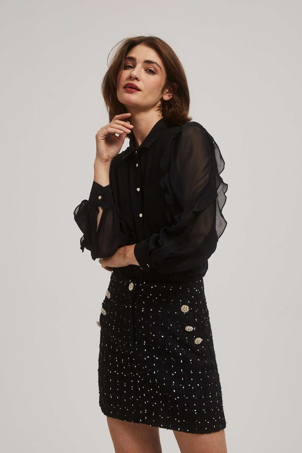 Marisse Black Shirt With Ruffles On The Sleeves