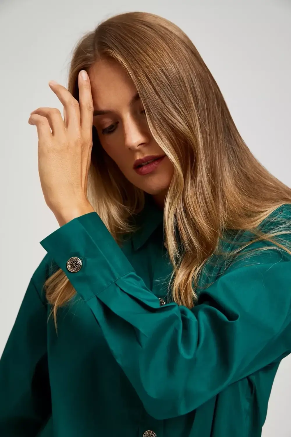 Marisse Emerald Shirt With Decorative Buttons