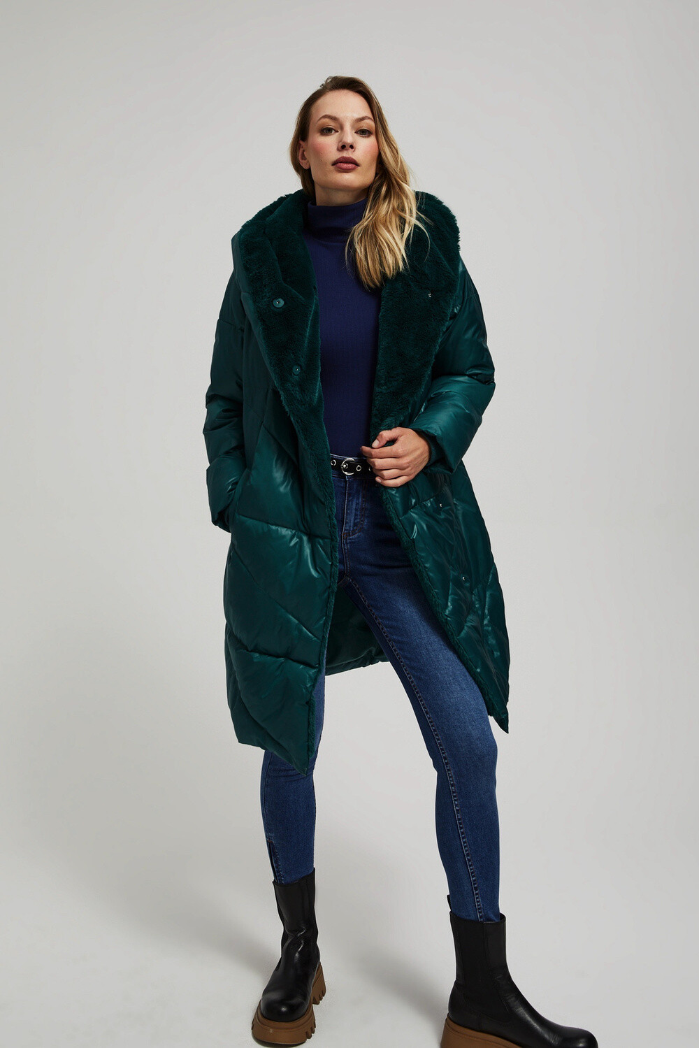 Marisse Long Emerald Hooded Jacket