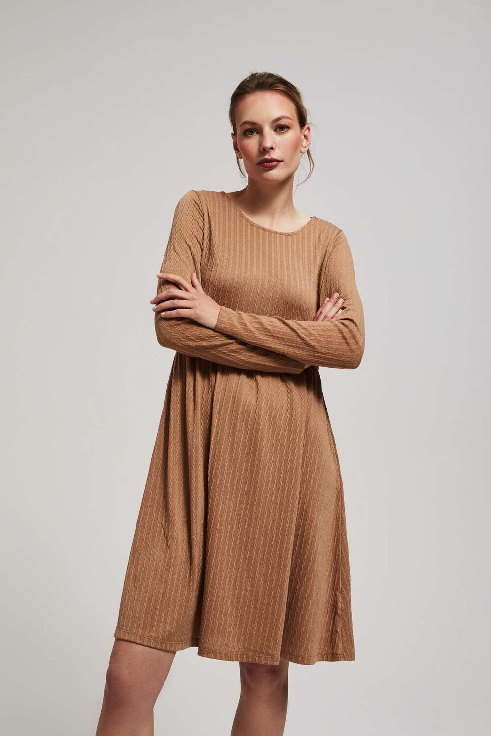 Marisse Dark Beige Dress With Long Sleeves And A Flared Bottom