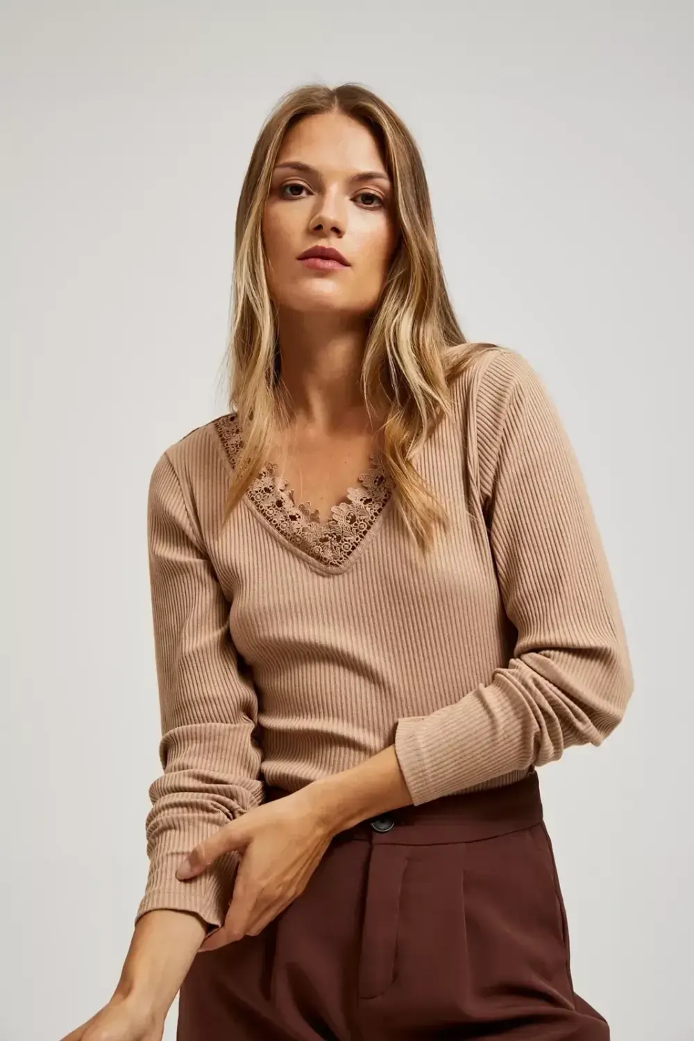 Marisse Blouse With A Lace Neckline