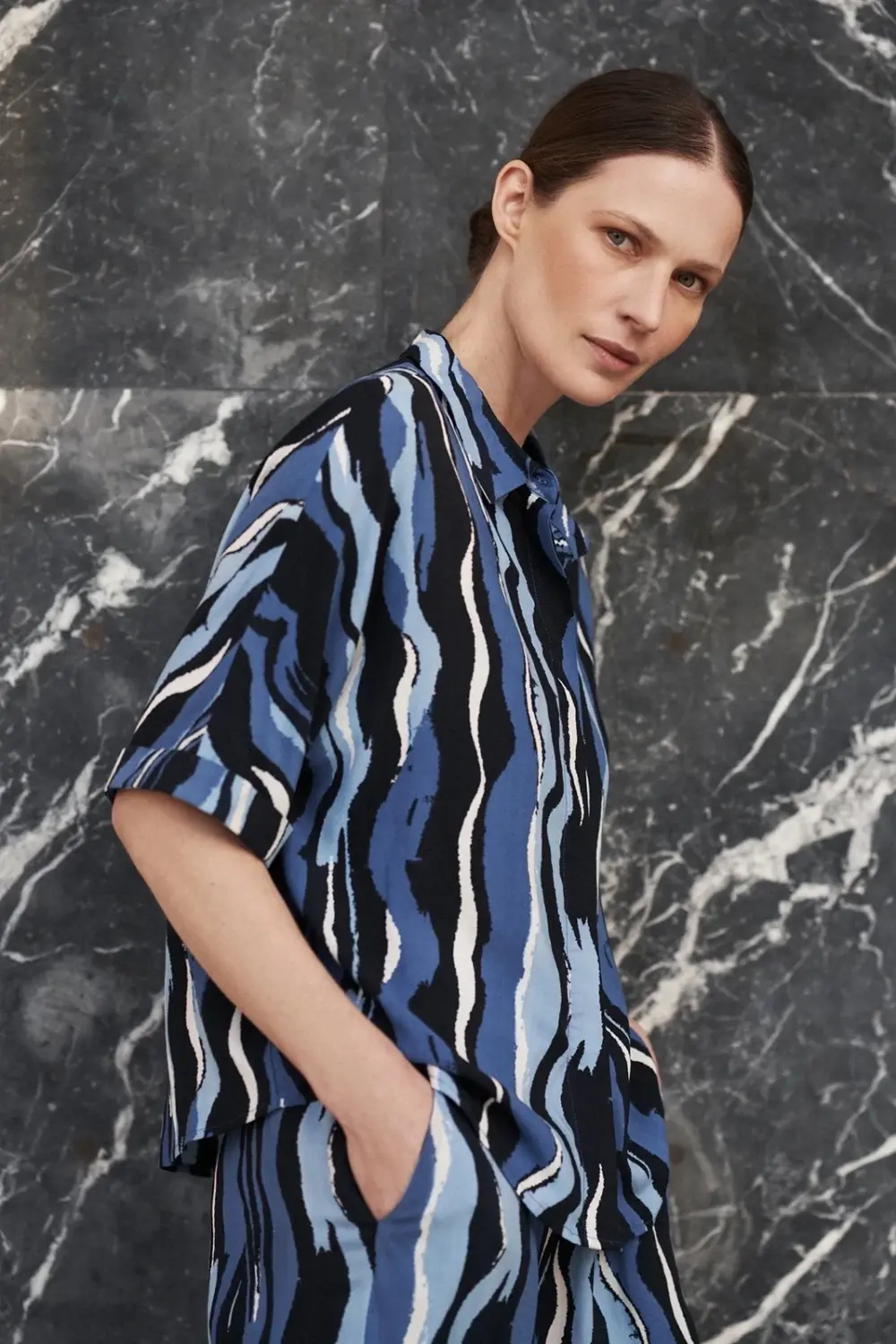 Marisse Women's Shirt L-Ko-4362 Navy