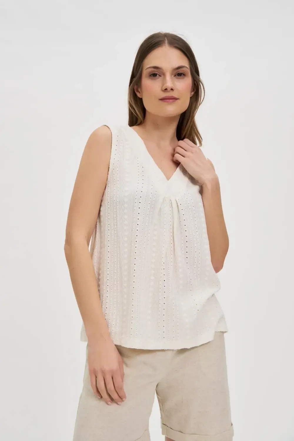 Marisse Ecru V-Neck Top
