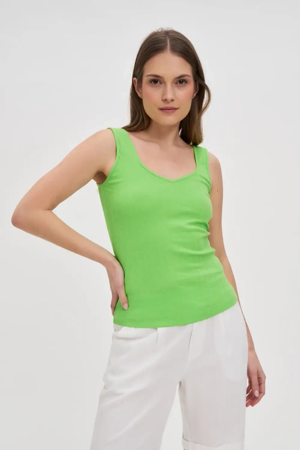 Marisse Green Ribbed Top