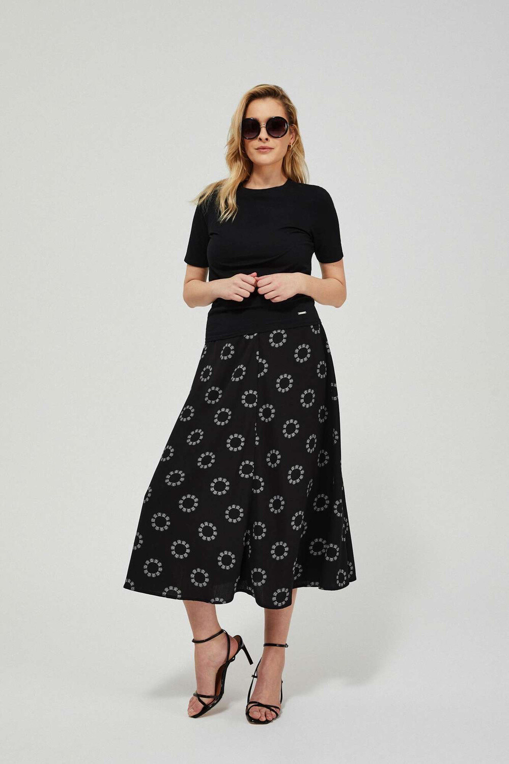 Marisse Flared Skirt With Print L-Sc-3421 Black