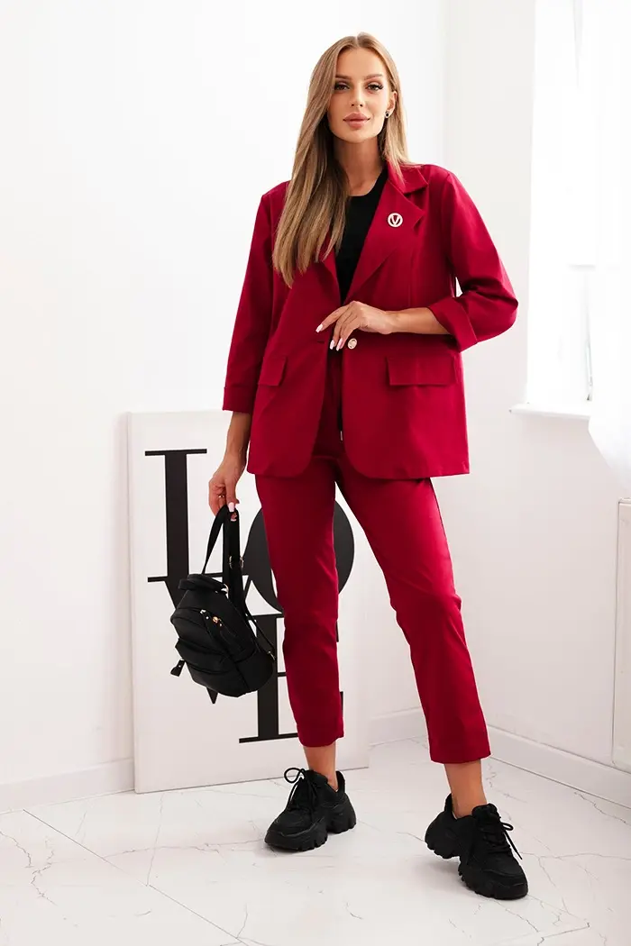 Kesi Włoski Dámský komplet Punto elegantní sako a kalhoty bordó