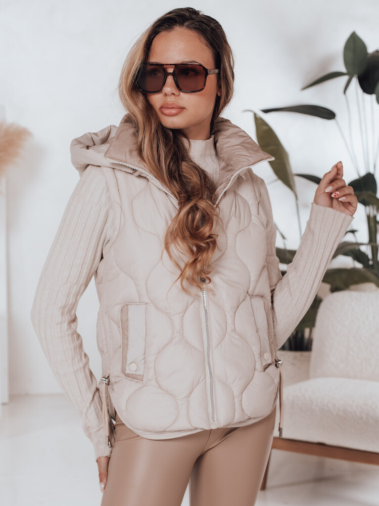 Kamizelka damska pikowana z kapturem MISSVEST beżowa Dstreet