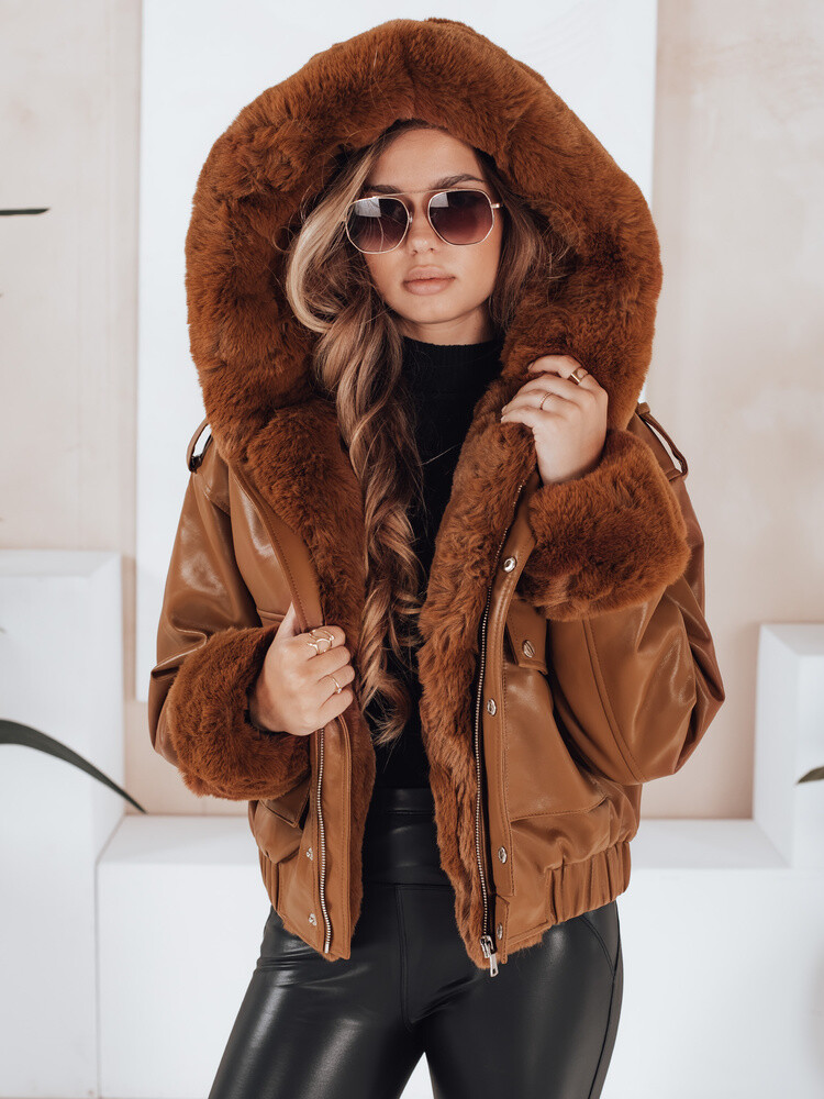 Kurtka skórzana damska z futerkiem brązowa Dstreet