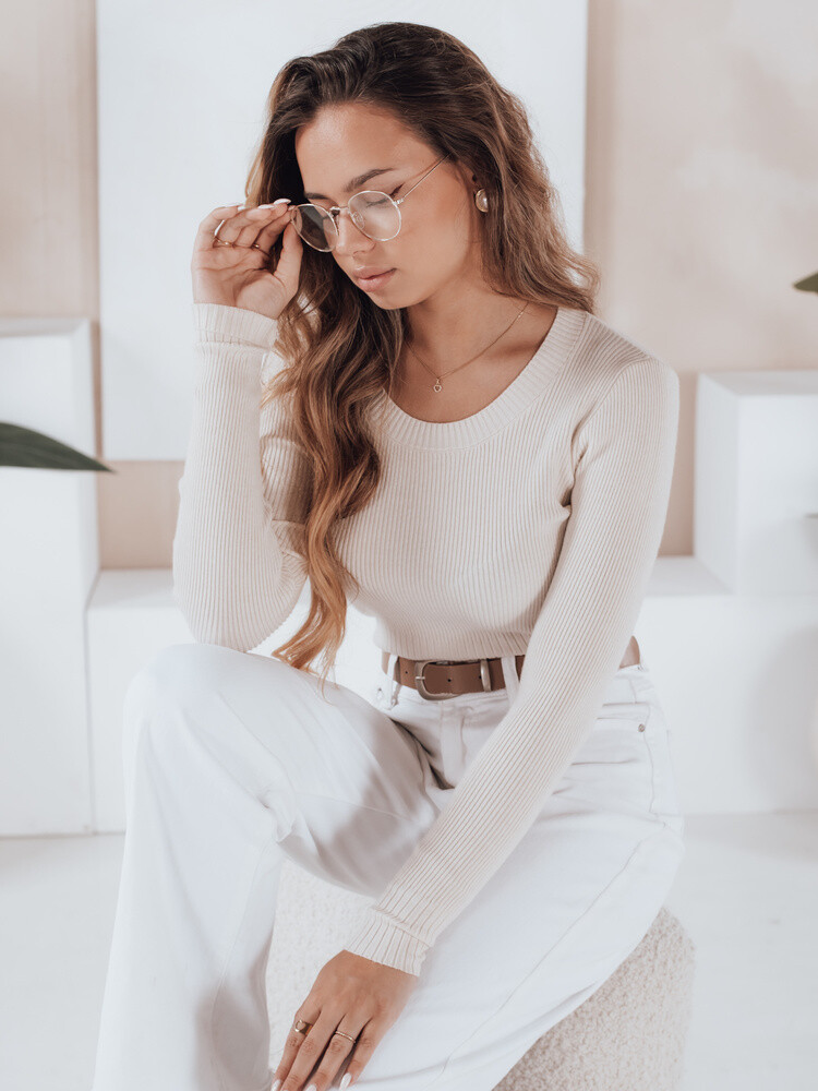 Damski sweter prążkowany NOLVIE ecru Dstreet