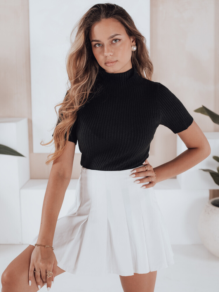 Damski sweter prążkowany z krótkim rękawem GIRLGLORY czarny Dstreet