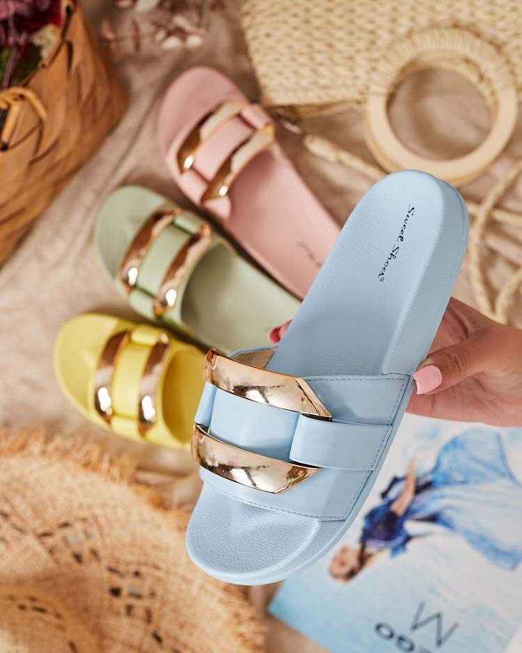 Resti Blue women's slippers with golden Serina ornament - Footwear