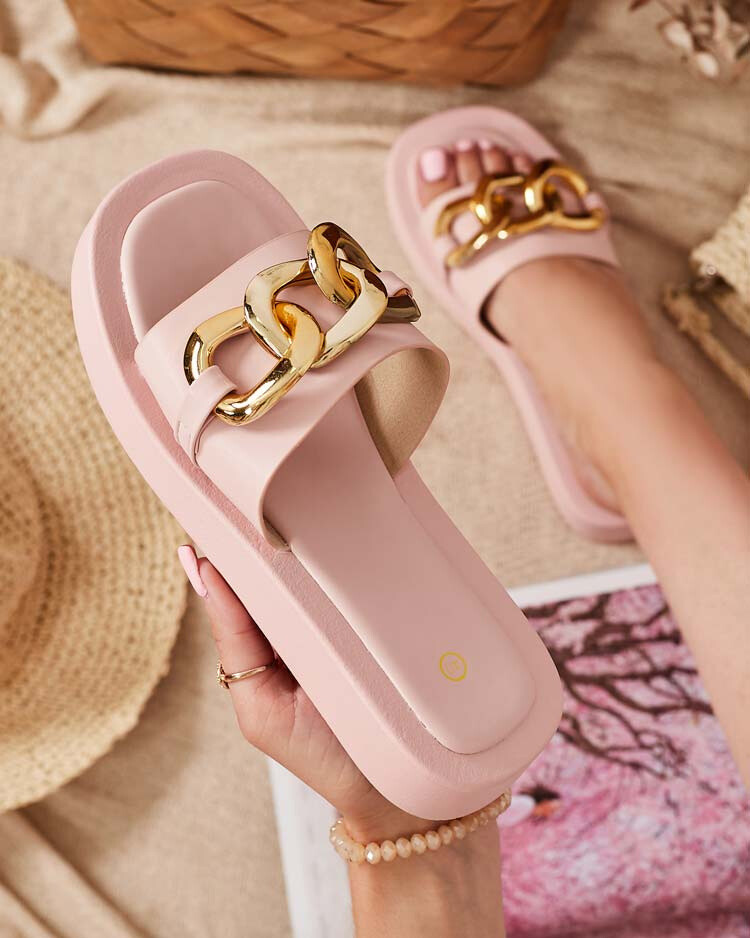 Resti Women's pink slippers with a gold chain Reteris - Footwear