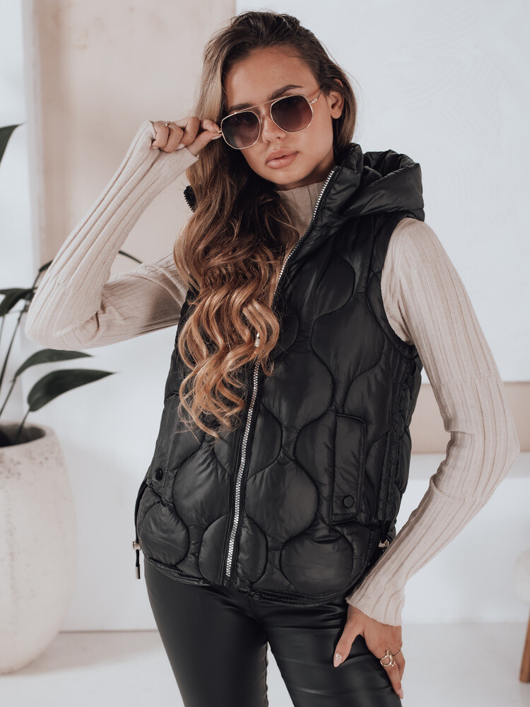 Kamizelka damska pikowana z kapturem MISSVEST czarna Dstreet