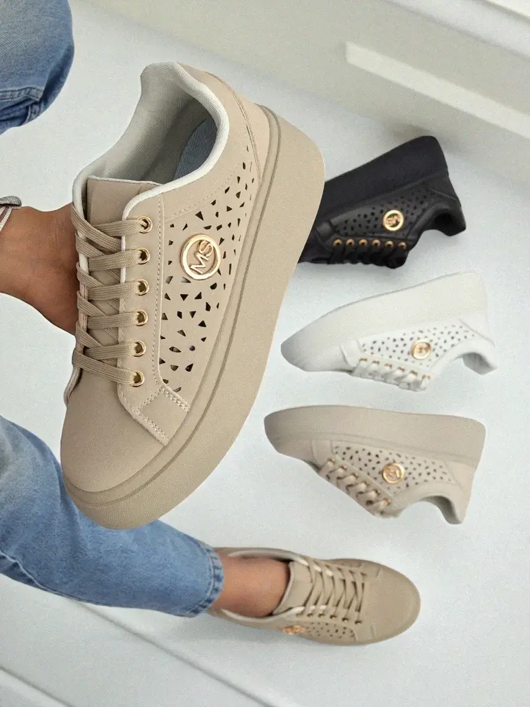 Resti Cleo Ecru Platino – beige platform sneakers eco leather