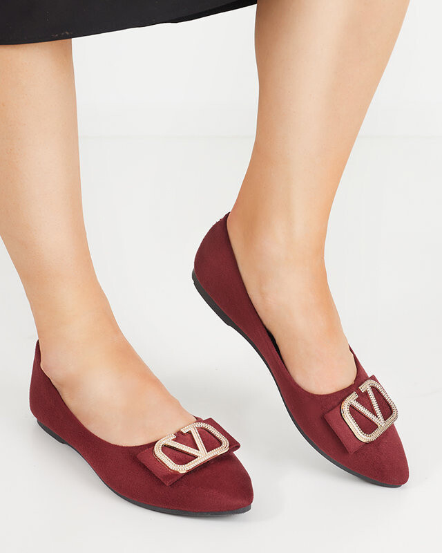 Resti Women's burgundy ballerinas with an ornament on the toe Cavo - Footwear