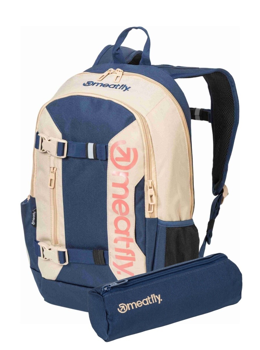 Batoh meatfly basejumper + penál zdarma béžová/modrá 22 l