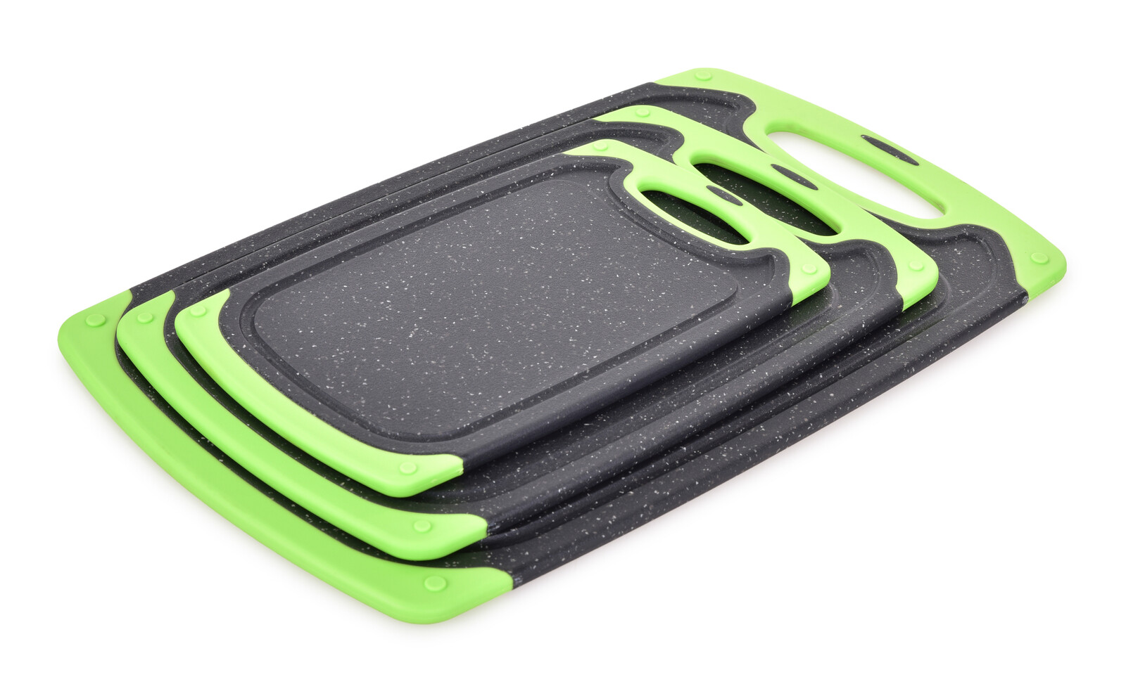 GOURMET | sada 3 oboustranných plastových prkének s protiskluzovým okrajem | zeleno-černá