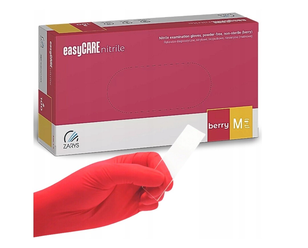 Rukavice nitrilové easyCare BERRY, 100 ks, malinová, nepudrované Rozměr: S