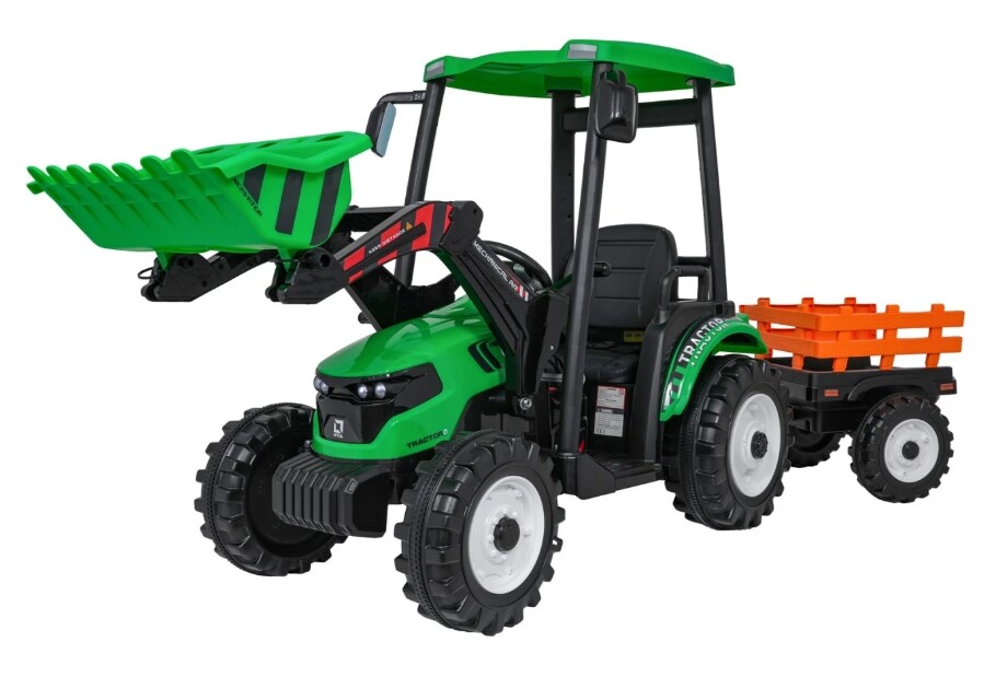 mamido Dětský elektrický traktor MEGA D68 24V s přívěsem zelený