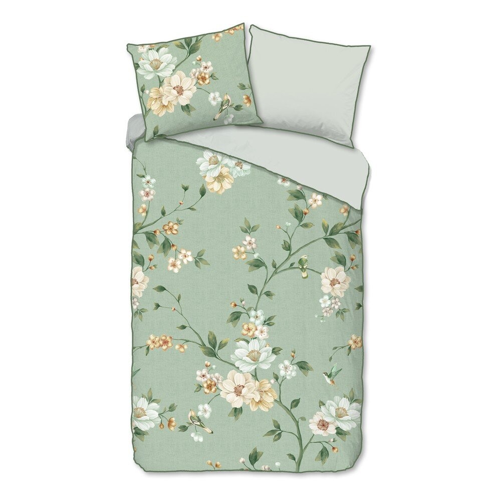 Zelené povlečení na jednolůžko/prodloužené z bavlněného saténu 140x220 cm Sizena – Descanso