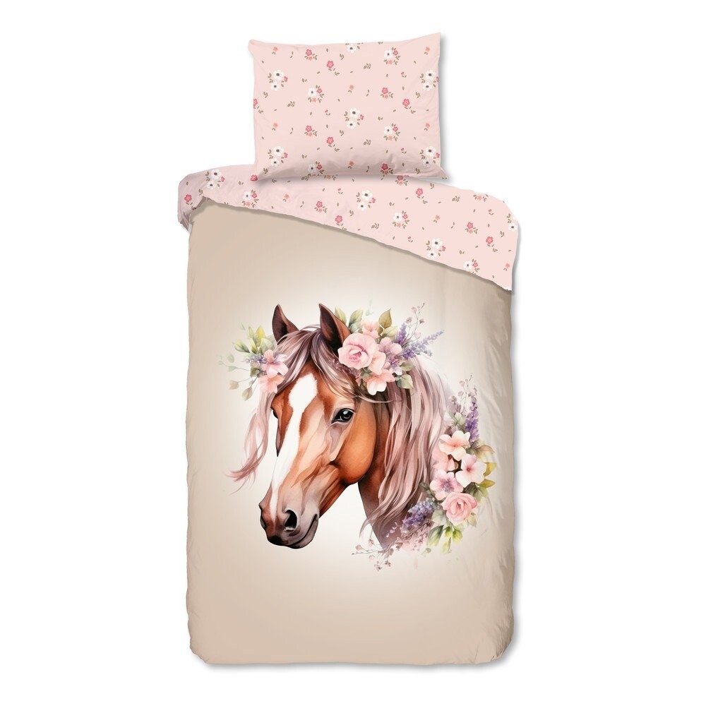 Růžové/hnědé bavlněné dětské povlečení na jednolůžko 140x200 cm Avera – Good Morning