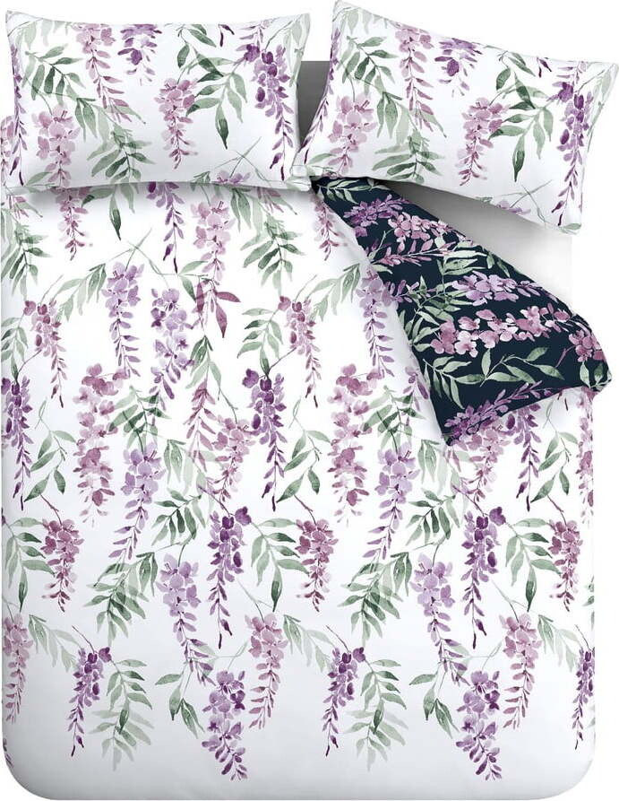 Bílé/fialové povlečení na dvoulůžko/prodloužené 230x220 cm Wisteria Floral – Catherine Lansfield